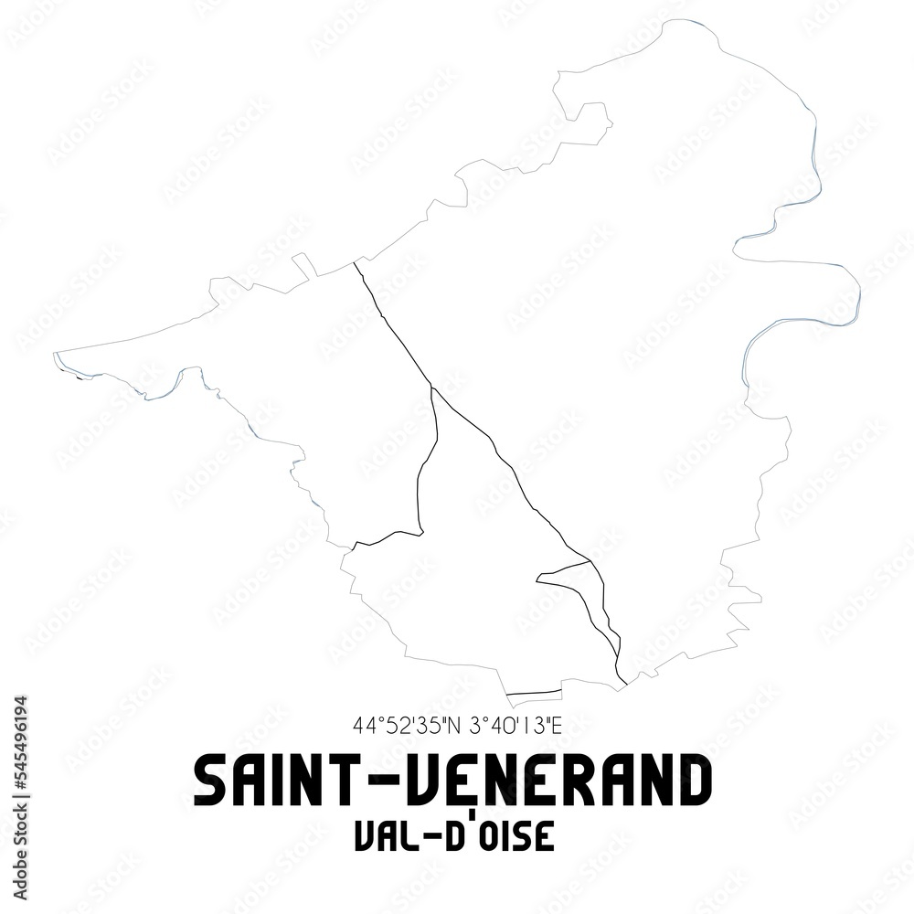 SAINT-VENERAND Val-d'Oise. Minimalistic street map with black and white lines.