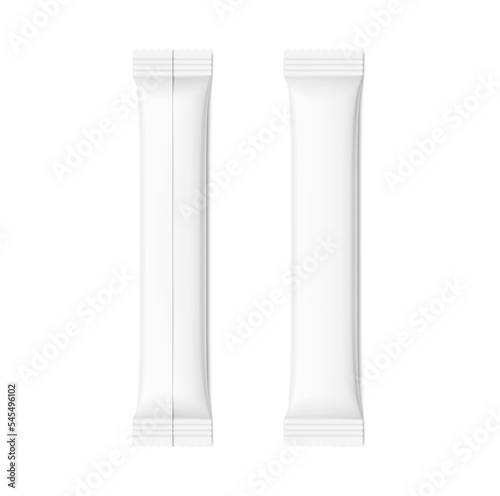 Blank stick package mockup set. Front and back view. Vector illustration isolated on white background. Can be use for food, medicine, cosmetic and etc. EPS10.	