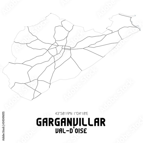 GARGANVILLAR Val-d'Oise. Minimalistic street map with black and white lines.