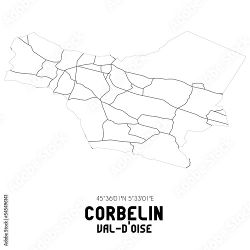 CORBELIN Val-d'Oise. Minimalistic street map with black and white lines.