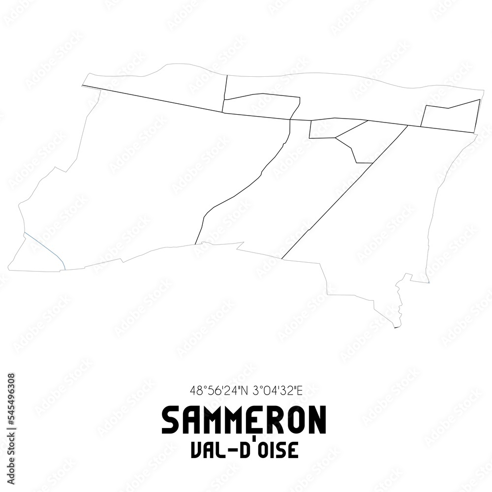 SAMMERON Val-d'Oise. Minimalistic street map with black and white lines. SAMMERON Val-d'Oise. Minimalistic street map with black and white lines.