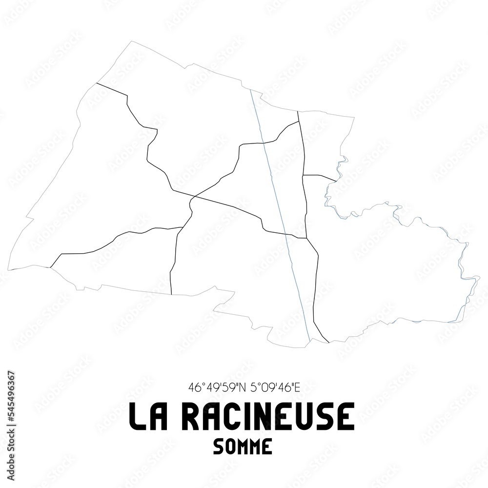 LA RACINEUSE Somme. Minimalistic street map with black and white lines.
