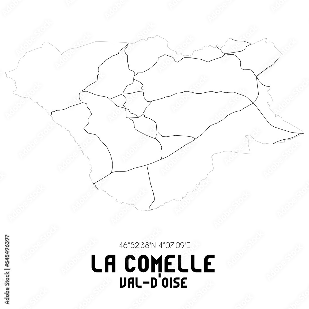 LA COMELLE Val-d'Oise. Minimalistic street map with black and white lines.