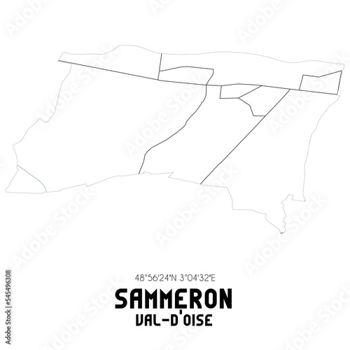 SAMMERON Val-d'Oise. Minimalistic street map with black and white lines.