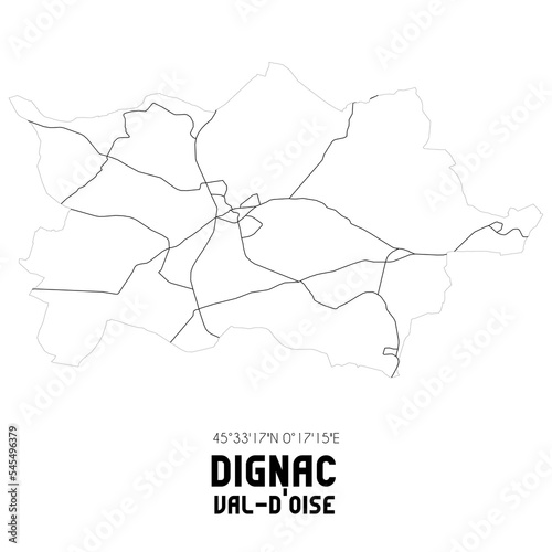 DIGNAC Val-d Oise. Minimalistic street map with black and white lines.