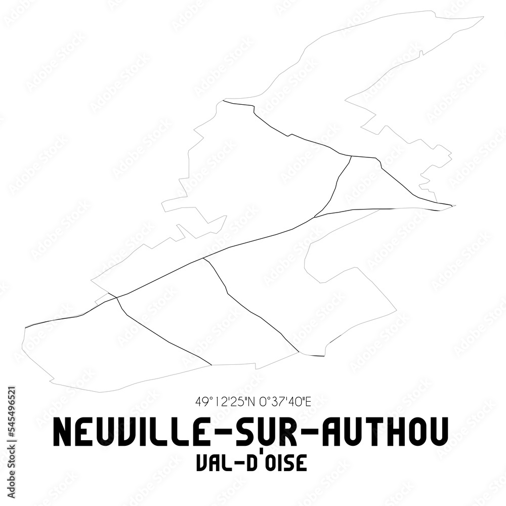 NEUVILLE-SUR-AUTHOU Val-d'Oise. Minimalistic street map with black and white lines. NEUVILLE-SUR-AUTHOU Val-d'Oise. Minimalistic street map with black and white lines.