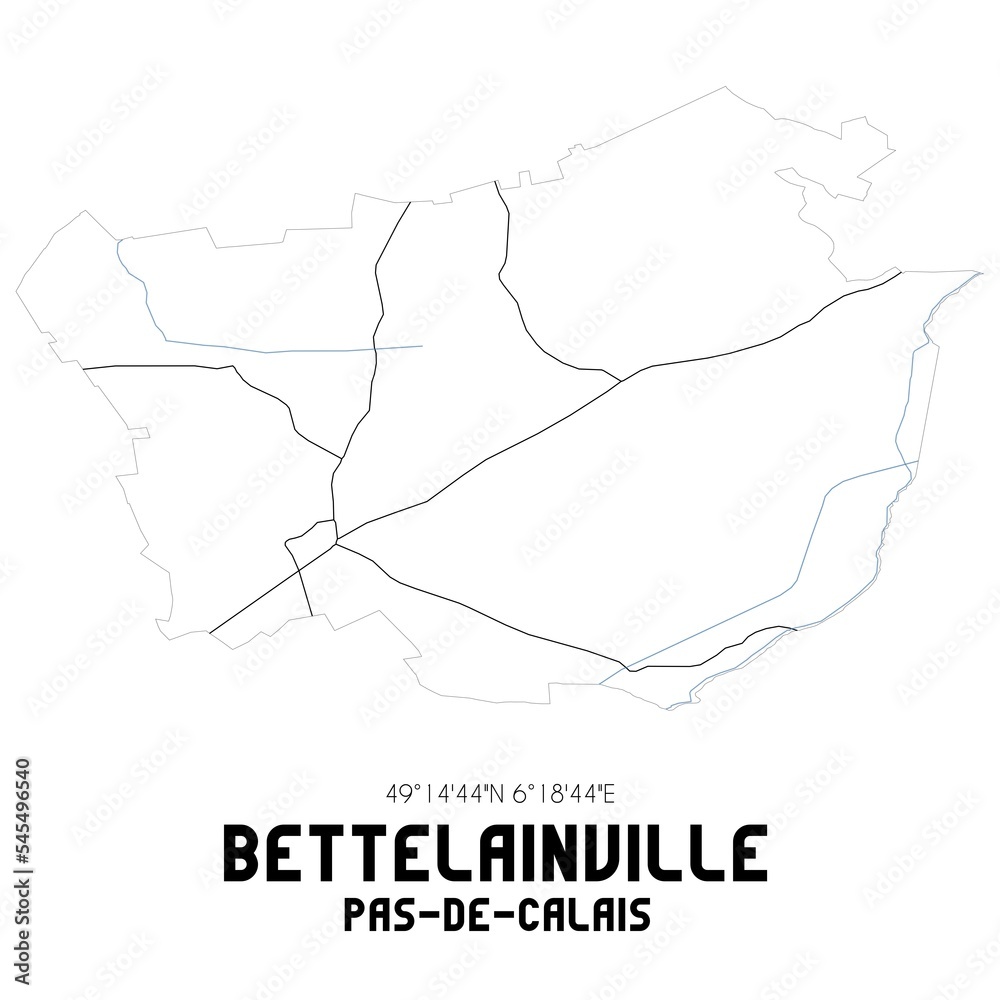 BETTELAINVILLE Pas-de-Calais. Minimalistic street map with black and white lines.