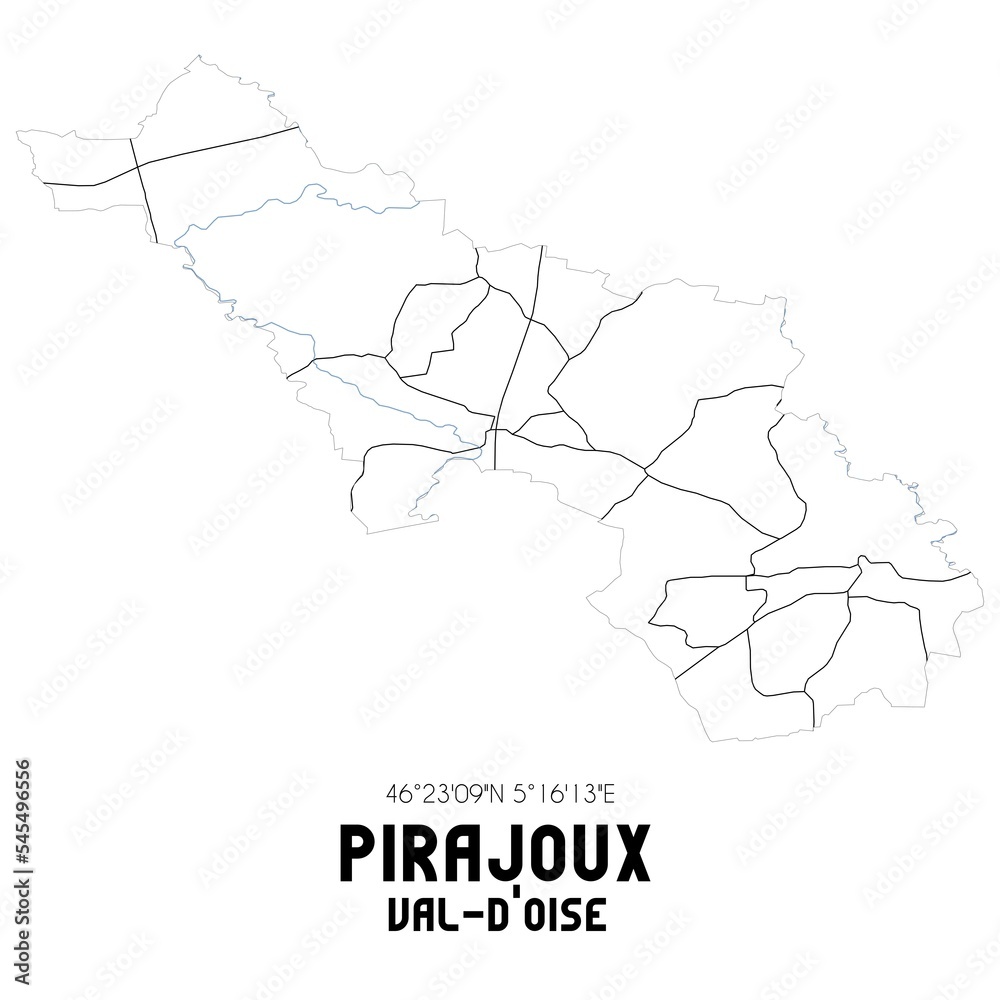 PIRAJOUX Val-d'Oise. Minimalistic street map with black and white lines.