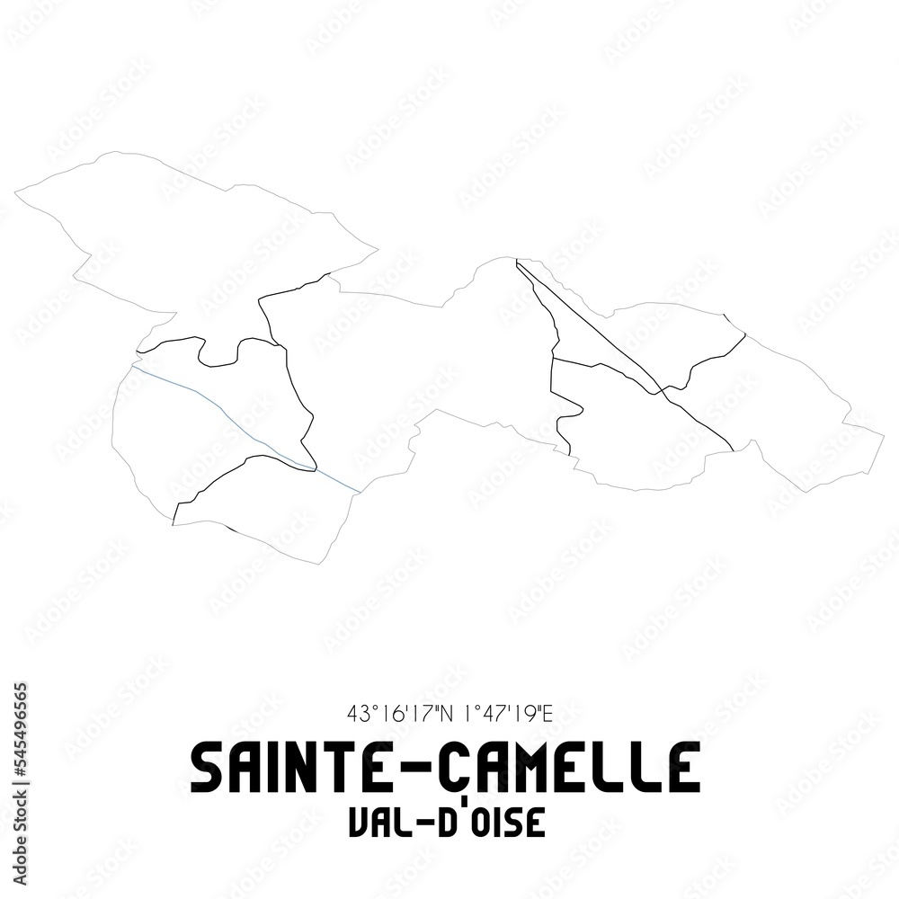 SAINTE-CAMELLE Val-d'Oise. Minimalistic street map with black and white lines. SAINTE-CAMELLE Val-d'Oise. Minimalistic street map with black and white lines.
