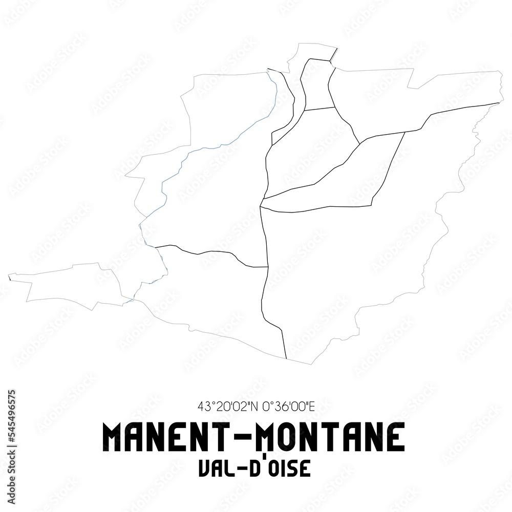 MANENT-MONTANE Val-d'Oise. Minimalistic street map with black and white lines. MANENT-MONTANE Val-d'Oise. Minimalistic street map with black and white lines.