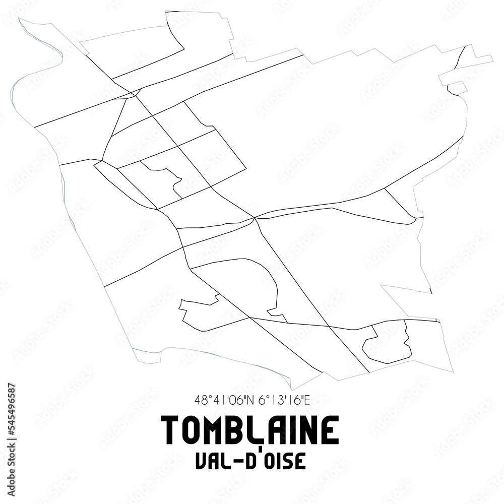 TOMBLAINE Val-d'Oise. Minimalistic street map with black and white lines.
