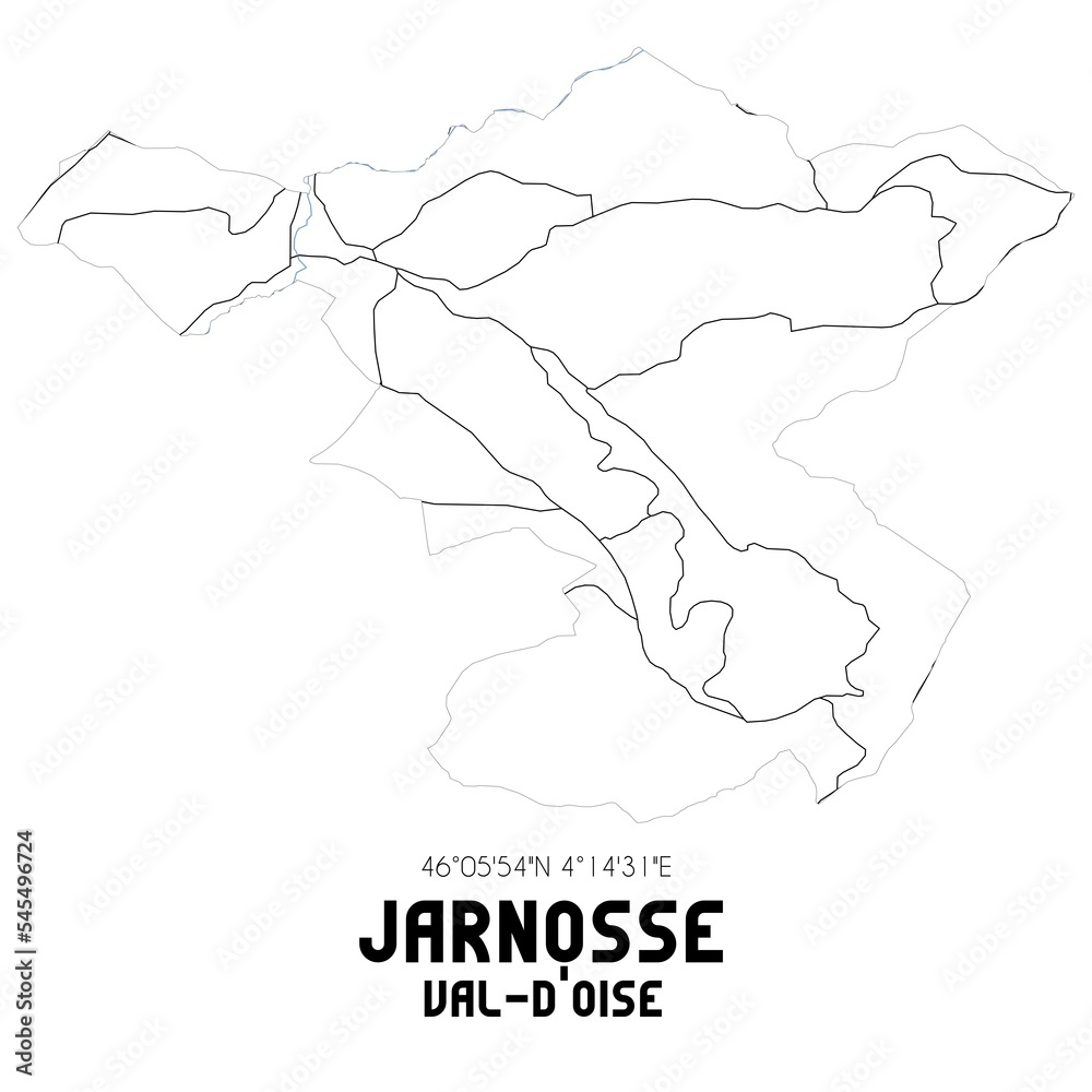 JARNOSSE Val-d'Oise. Minimalistic street map with black and white lines. JARNOSSE Val-d'Oise. Minimalistic street map with black and white lines.