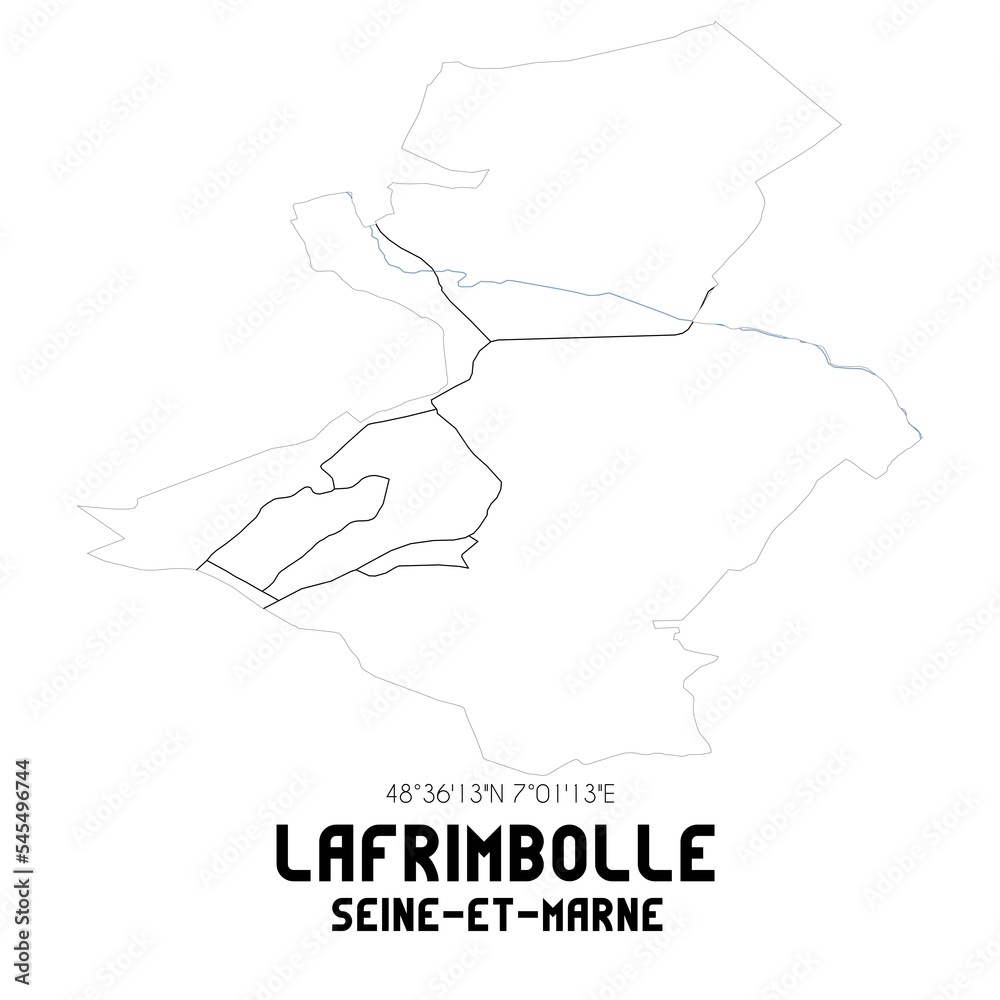 LAFRIMBOLLE Seine-et-Marne. Minimalistic street map with black and white lines.