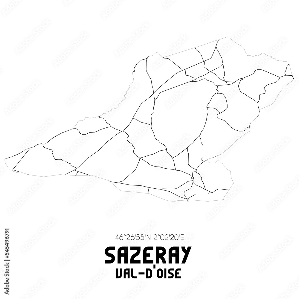 SAZERAY Val-d'Oise. Minimalistic street map with black and white lines.