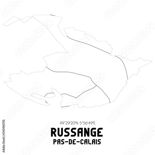 RUSSANGE Pas-de-Calais. Minimalistic street map with black and white lines.