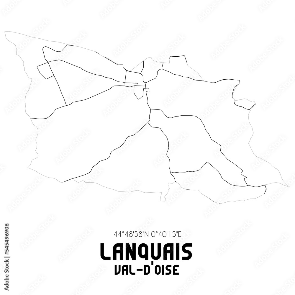 LANQUAIS Val-d'Oise. Minimalistic street map with black and white lines.