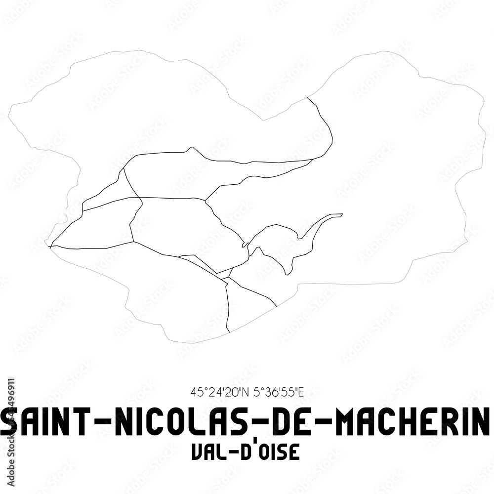SAINT-NICOLAS-DE-MACHERIN Val-d'Oise. Minimalistic street map with black and white lines. SAINT-NICOLAS-DE-MACHERIN Val-d'Oise. Minimalistic street map with black and white lines.