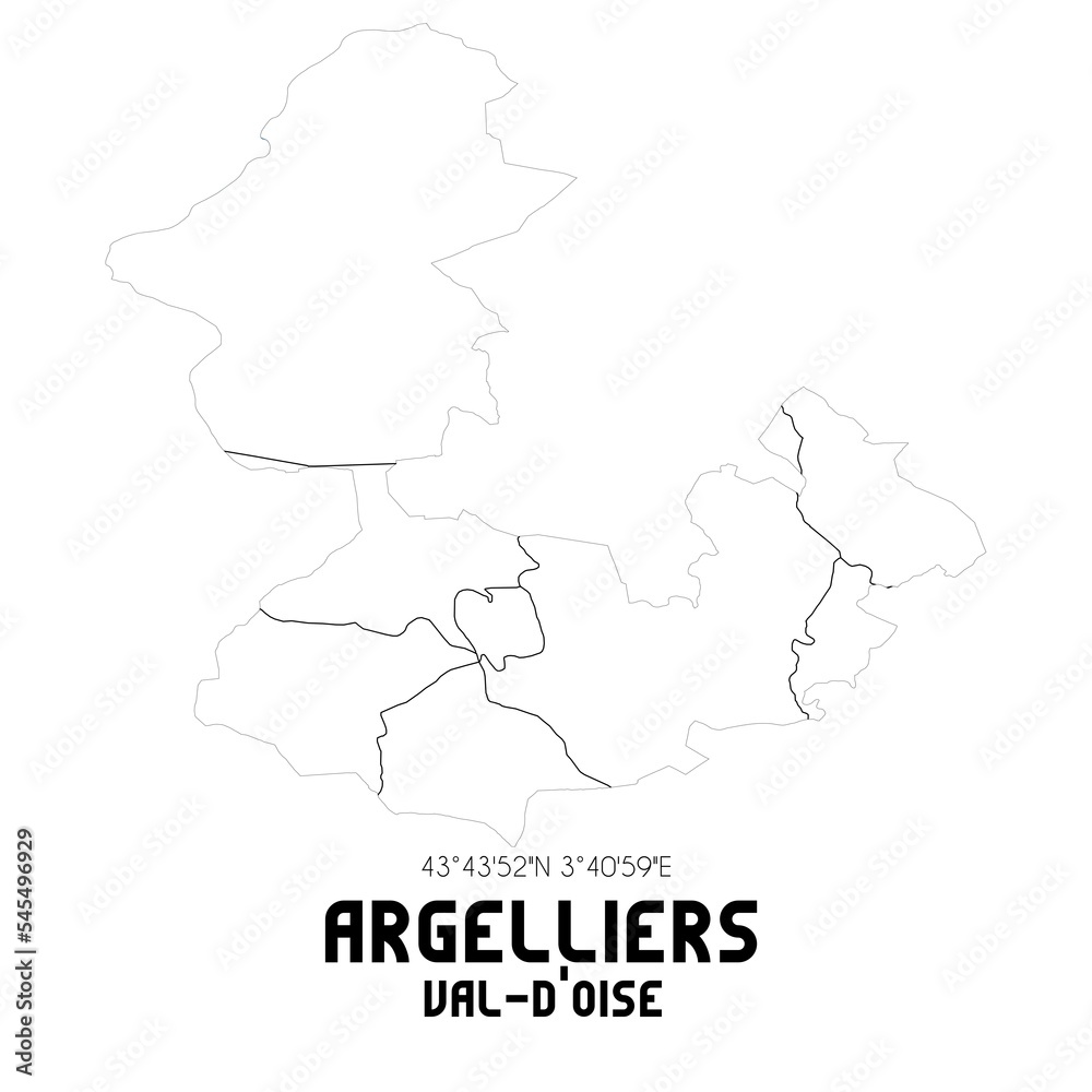 ARGELLIERS Val-d'Oise. Minimalistic street map with black and white lines.