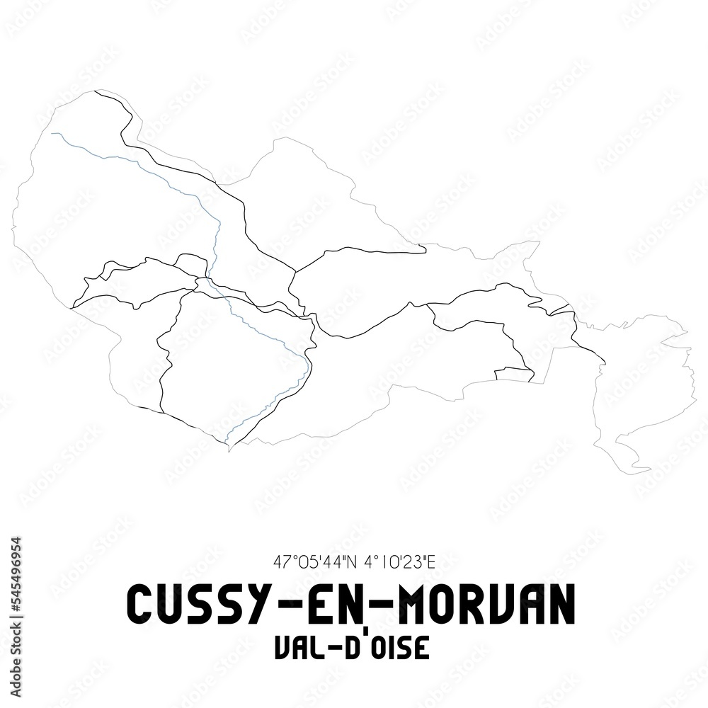 CUSSY-EN-MORVAN Val-d'Oise. Minimalistic street map with black and white lines.