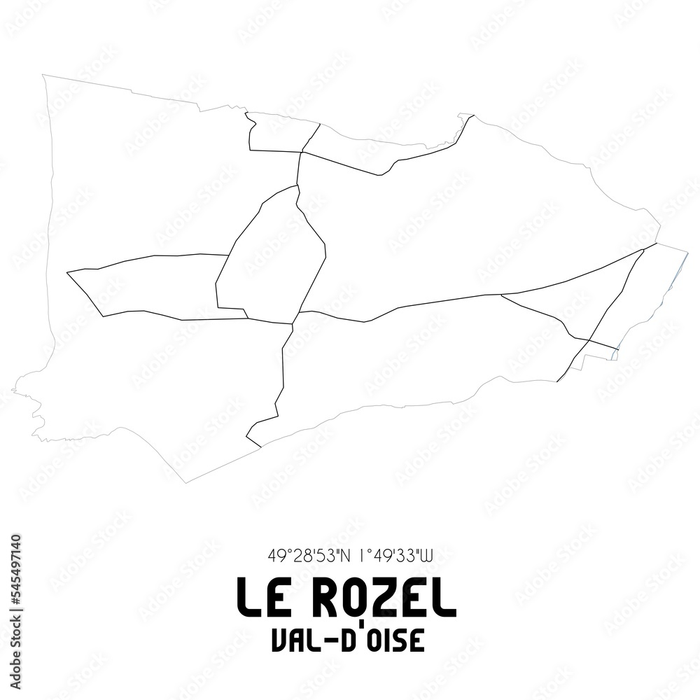 LE ROZEL Val-d'Oise. Minimalistic street map with black and white lines.