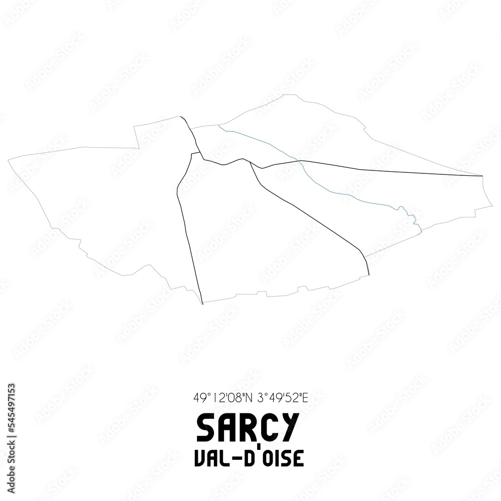 SARCY Val-d'Oise. Minimalistic street map with black and white lines. SARCY Val-d'Oise. Minimalistic street map with black and white lines.