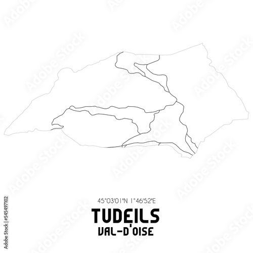 TUDEILS Val-d Oise. Minimalistic street map with black and white lines.