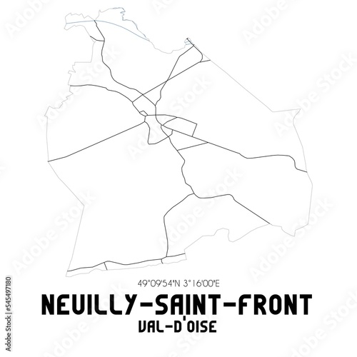 NEUILLY-SAINT-FRONT Val-d'Oise. Minimalistic street map with black and white lines.