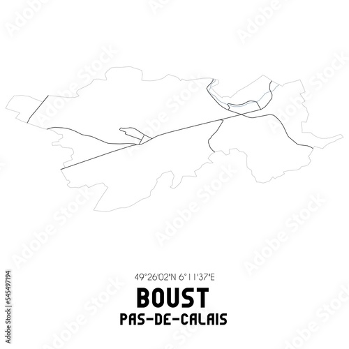 BOUST Pas-de-Calais. Minimalistic street map with black and white lines.
