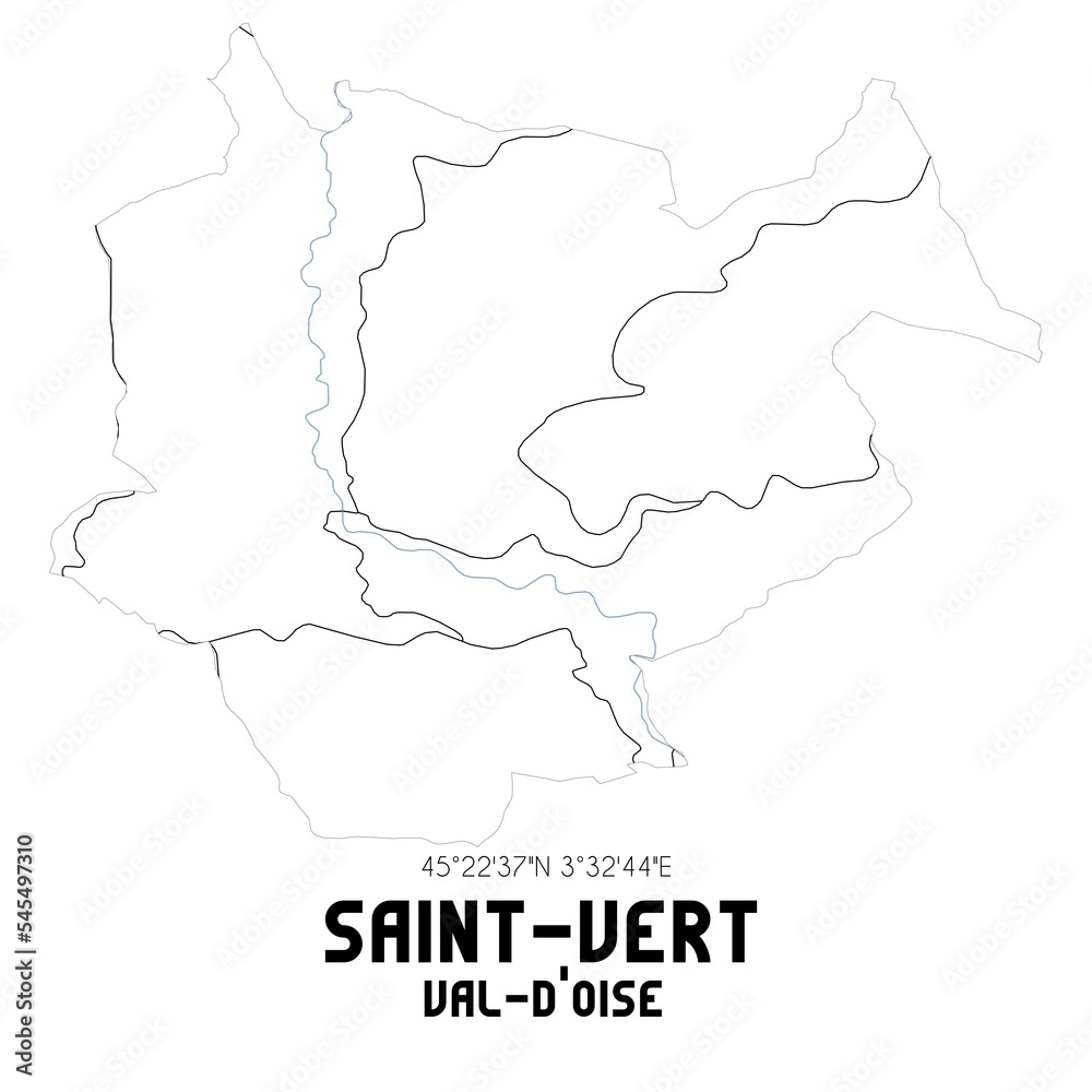 SAINT-VERT Val-d'Oise. Minimalistic street map with black and white lines.