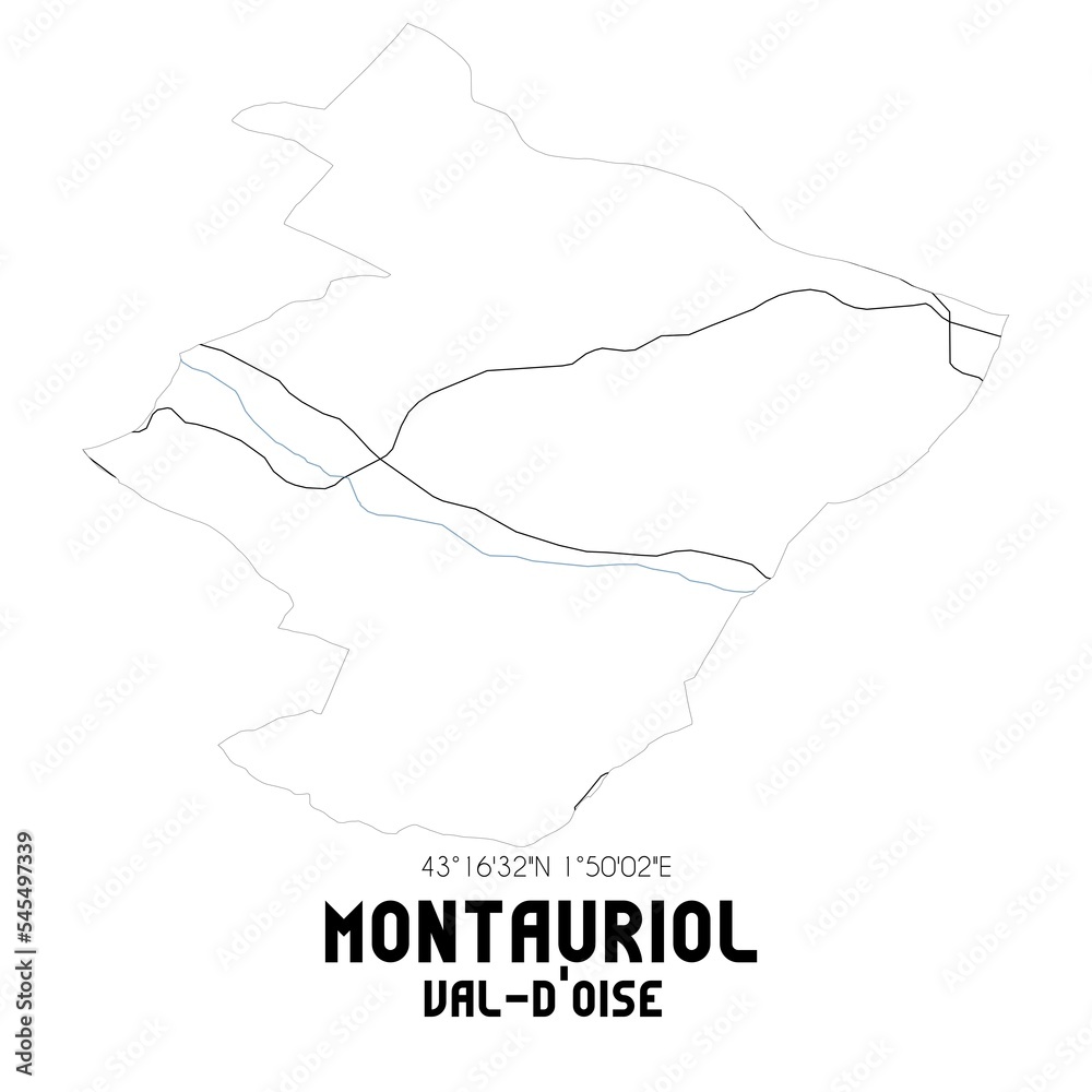 MONTAURIOL Val-d'Oise. Minimalistic street map with black and white lines. MONTAURIOL Val-d'Oise. Minimalistic street map with black and white lines.