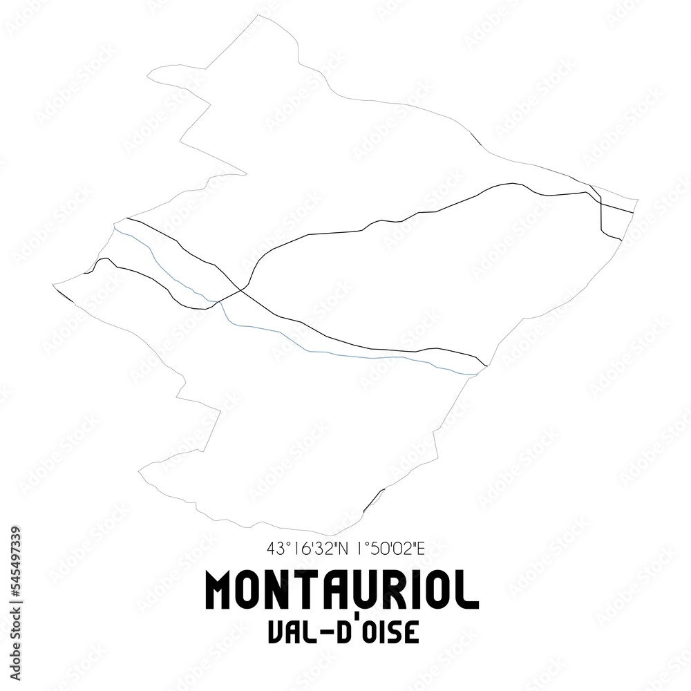 MONTAURIOL Val-d'Oise. Minimalistic street map with black and white lines.