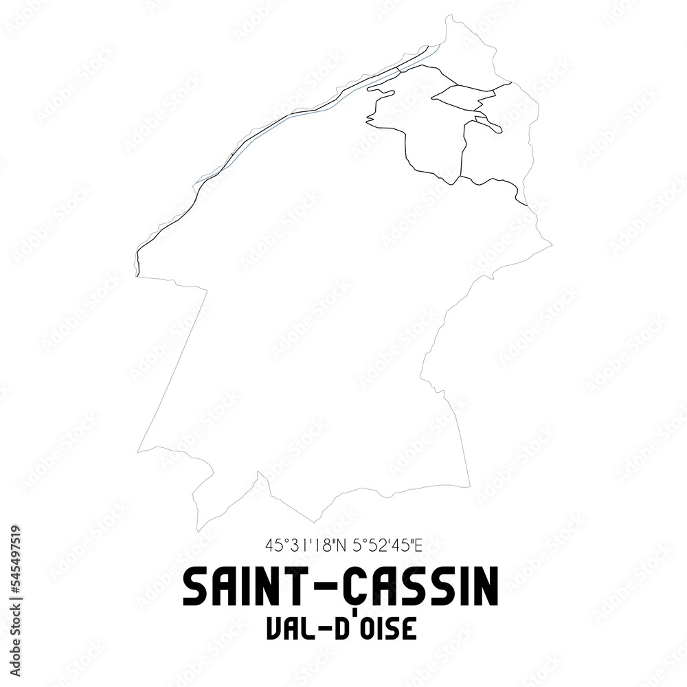 SAINT-CASSIN Val-d'Oise. Minimalistic street map with black and white lines.