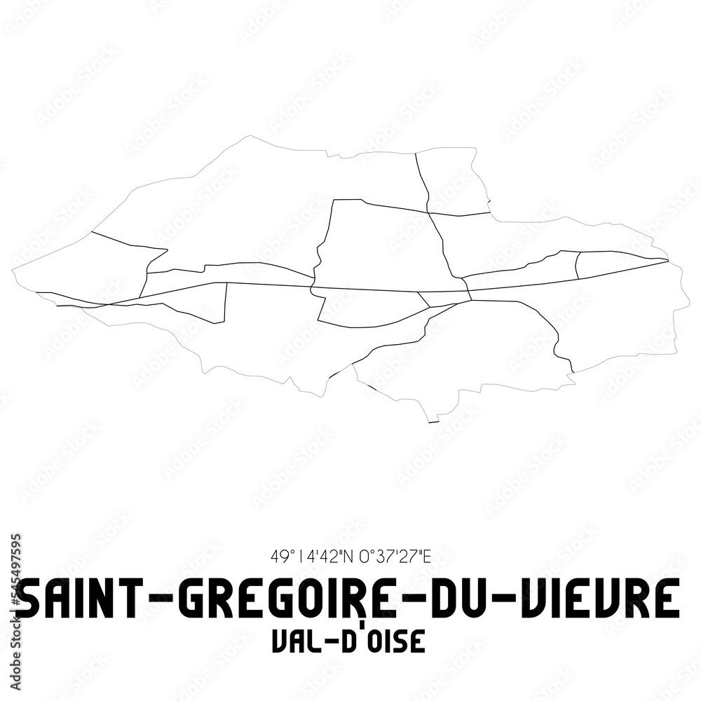 SAINT-GREGOIRE-DU-VIEVRE Val-d'Oise. Minimalistic street map with black and white lines.