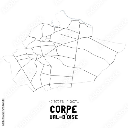 CORPE Val-d'Oise. Minimalistic street map with black and white lines.