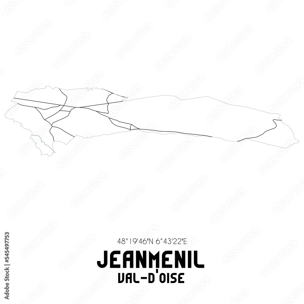 JEANMENIL Val-d'Oise. Minimalistic street map with black and white lines.