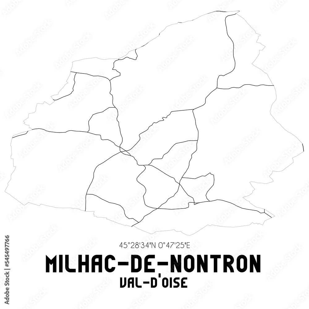 MILHAC-DE-NONTRON Val-d'Oise. Minimalistic street map with black and white lines.