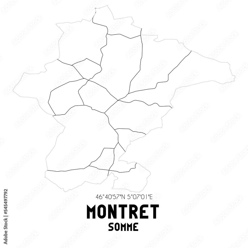 MONTRET Somme. Minimalistic street map with black and white lines. MONTRET Somme. Minimalistic street map with black and white lines.