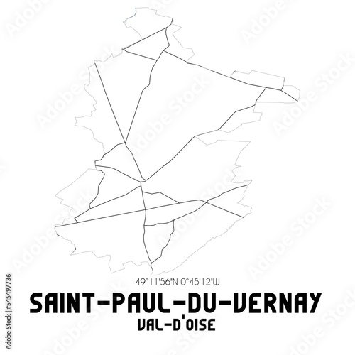 SAINT-PAUL-DU-VERNAY Val-d'Oise. Minimalistic street map with black and white lines.