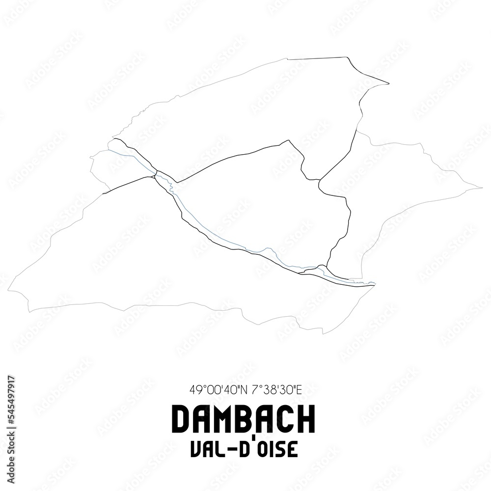 DAMBACH Val-d'Oise. Minimalistic street map with black and white lines.