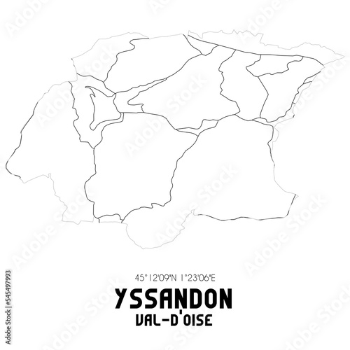 YSSANDON Val-d'Oise. Minimalistic street map with black and white lines.