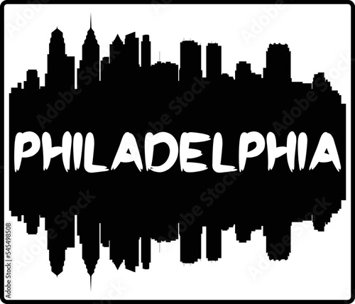 Philadelphia Pennsylvania USA Skyline Sunset Travel Souvenir Sticker Logo Badge Stamp Emblem Coat of Arms Vector Illustration EPS