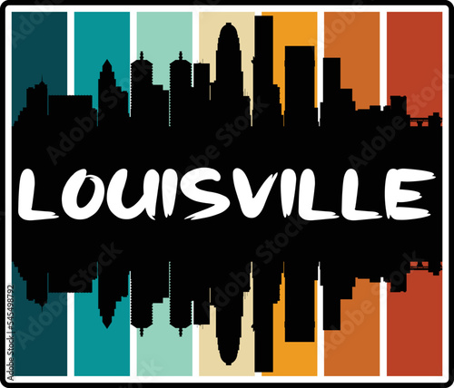 Louisville Kentucky USA Skyline Sunset Travel Souvenir Sticker Logo Badge Stamp Emblem Coat of Arms Vector Illustration EPS