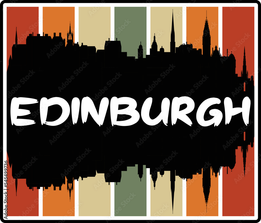 Edinburgh Scotland Skyline Sunset Travel Souvenir Sticker Logo Badge Stamp Emblem Coat of Arms Vector Illustration EPS