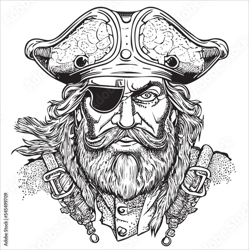 Coloring book illustration of pirate portrait