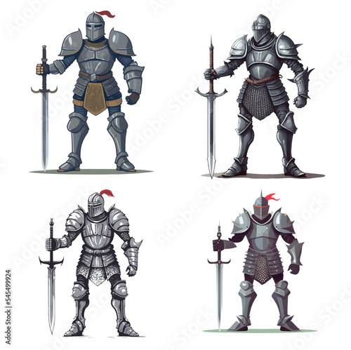 set of vector medieval knights, illustration