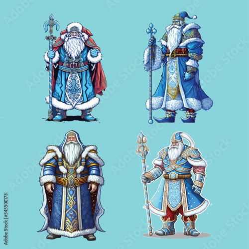 Set of Saint Nikolas, Santa Claus, Blue Santa, Ded Moroz