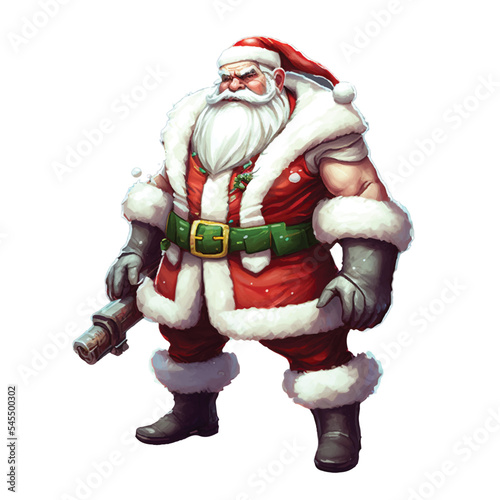 Vector illustration of military equipped Santa, Happy 2023