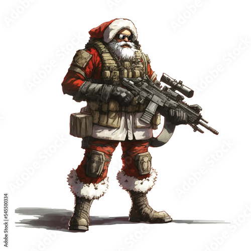 Vector illustration of military equipped Santa, Happy 2023