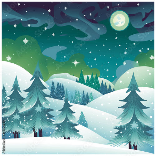 Vector illustration of winter landscape background, new year 2023