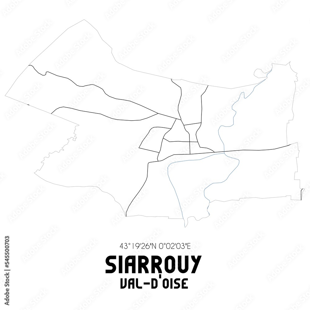 SIARROUY Val-d'Oise. Minimalistic street map with black and white lines.
